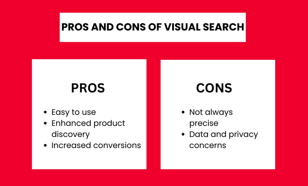 Comparison table listing the pros and cons of visual search