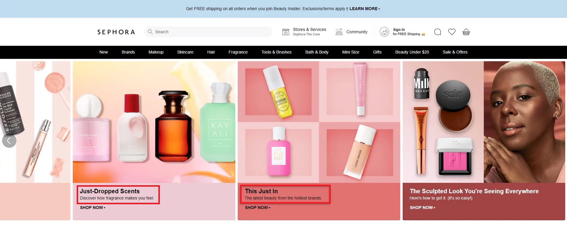 Screenshot of Sephora's homepage showing irresistible eCommerce product descriptions as examples