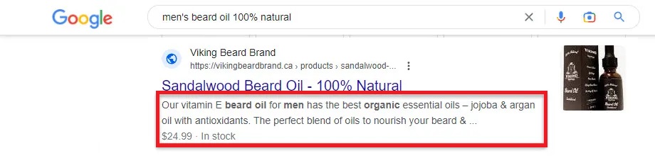 Screenshot of an irresistible eCommerce product description that translates well as a meta description and for SEO 