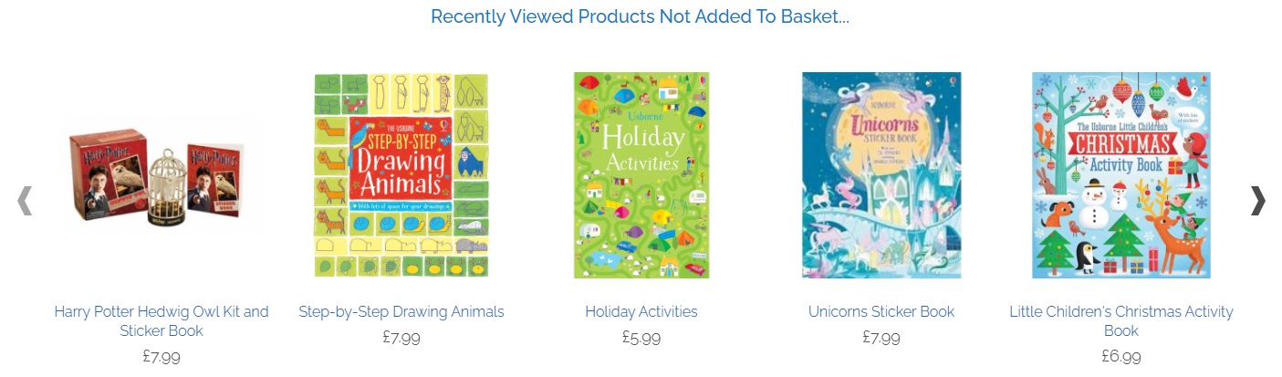 Screenshot of recently viewed products on Bright Minds's e-commerce store
