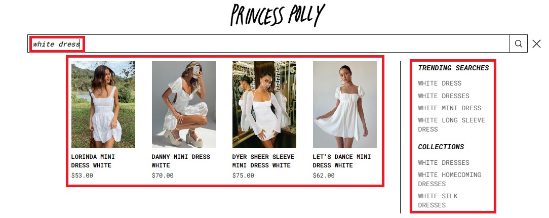 Shopify Instant Search_Princess Polly example_Personalization_no border