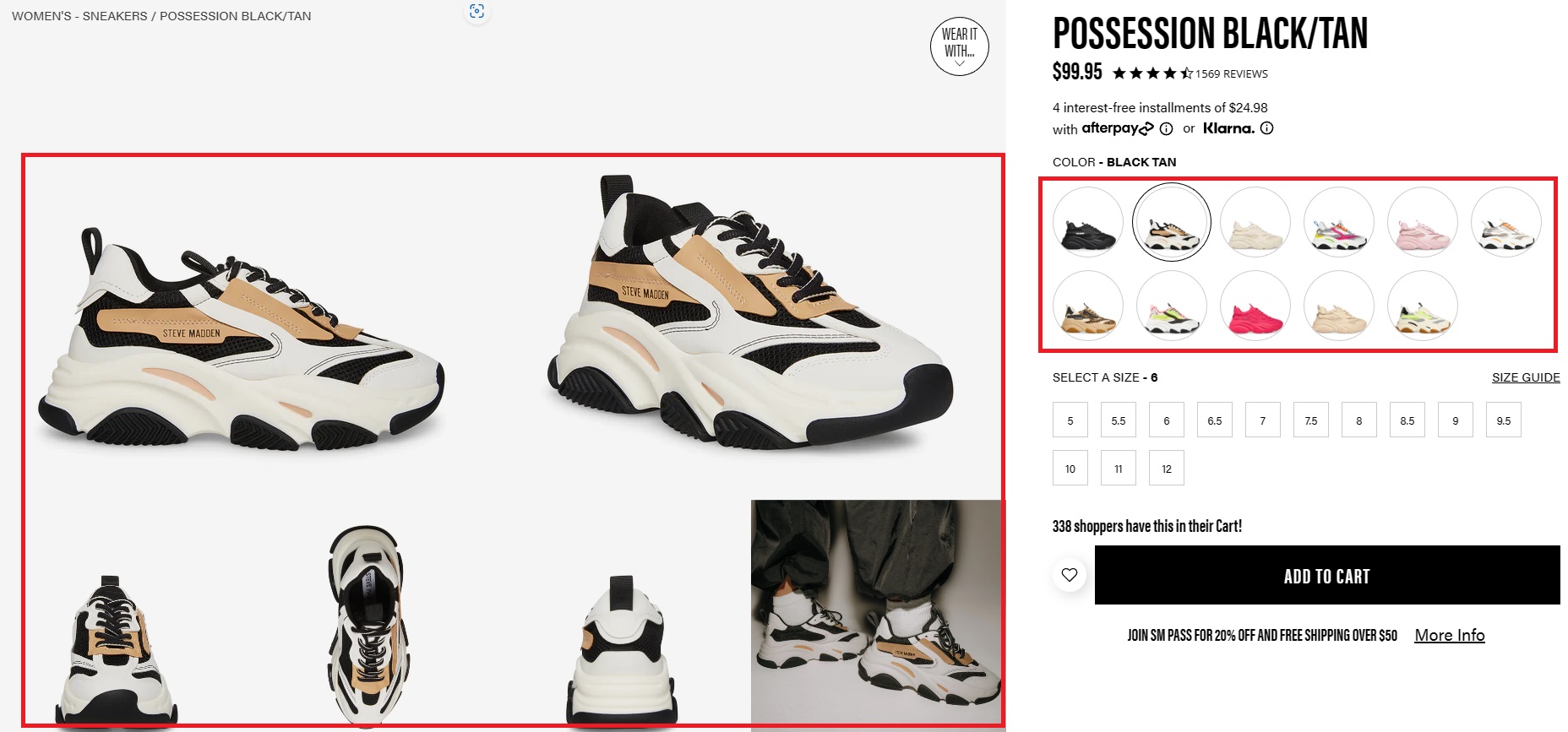 Screenshot of shoes on Steve Madden's online store as an example of using visual merchandising to increase customer engagement