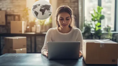 a woman sitting in front of a laptop computer