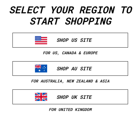 Screenshot of using predictive personalization by letting customers choose their shopping region