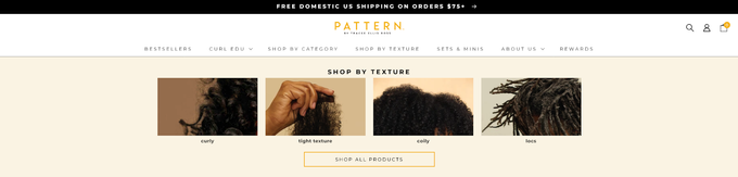 A web page for Pattern Beauty hair salon with a product recommendation quiz