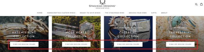 Screenshot of Staghead Designs's collection page featuring customization elements