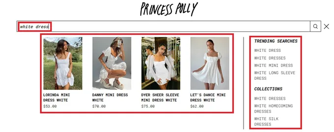 Shopify Instant Search_Princess Polly example_Personalization_no border