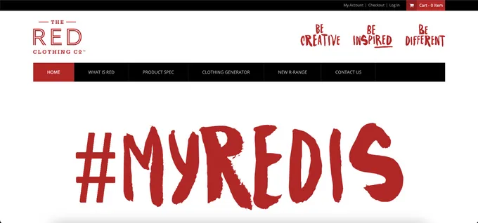 The Red Clothing Co. uses red in their fonts to call for action.