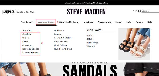 Steve Madden Shopify Product Categories