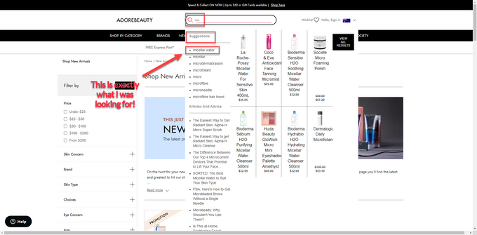 a screen shot of a web page with a red arrow pointing to the top of