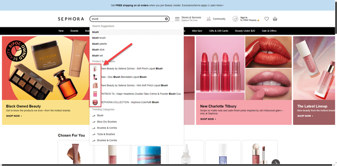 a website page with a picture of lipstick and cosmetics