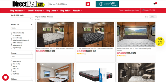 a screen shot of a website for a mattress company