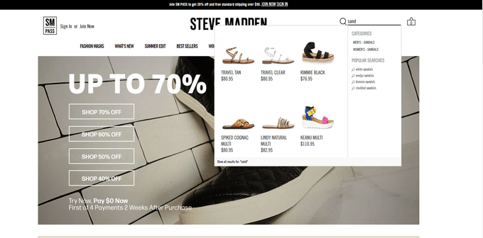 a website page for a shoe store