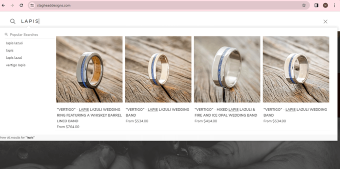 a screen shot of a website page with a picture of a wedding ring