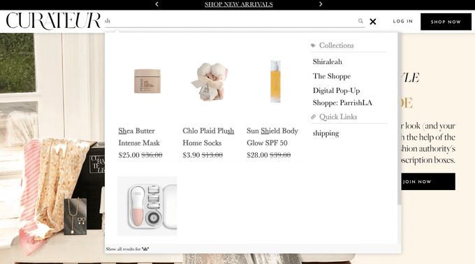 a screen shot of a storefront page