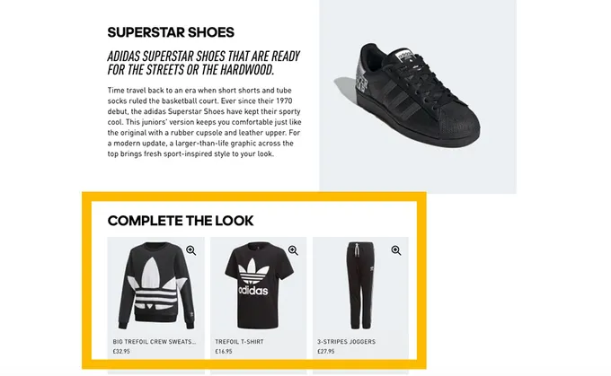a website page with a picture of a pair of shoes and a t - shirt