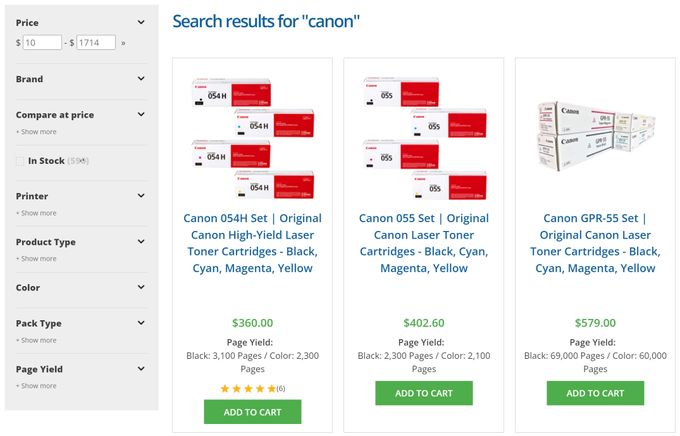 a screen shot of the search results for canon cameras