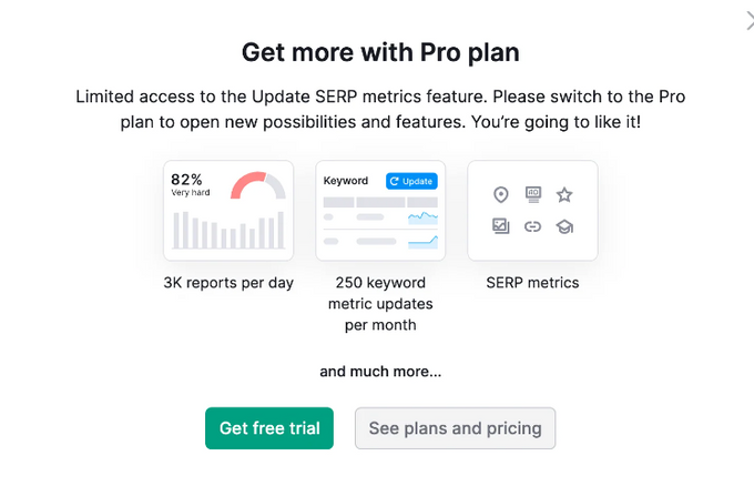a screenshot of a web page with the text get more with pro plan