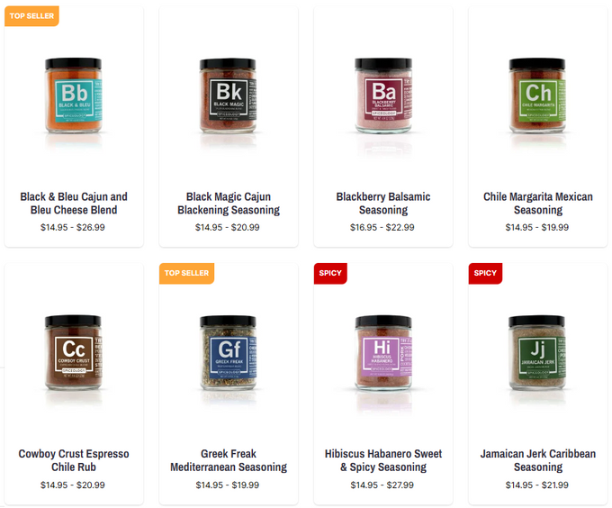 Screenshot of Spiceology's column product grid layout to improve e-commerce merchandising