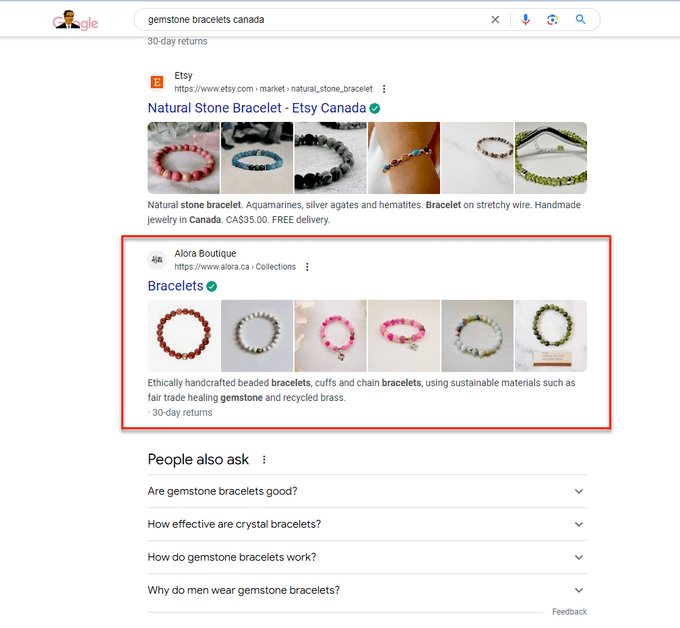 a screenshot of a search for jewelry