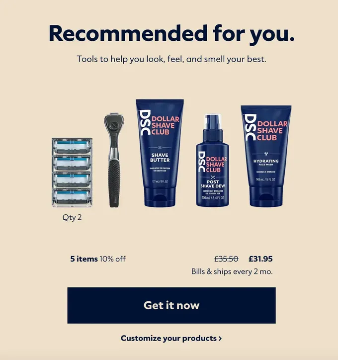 a picture of Dollar Shave Club man's grooming products