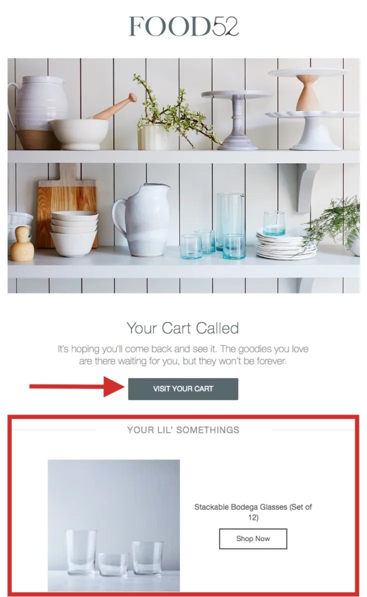Food 52 uses email retargeting to encourage customers to complete their orders.