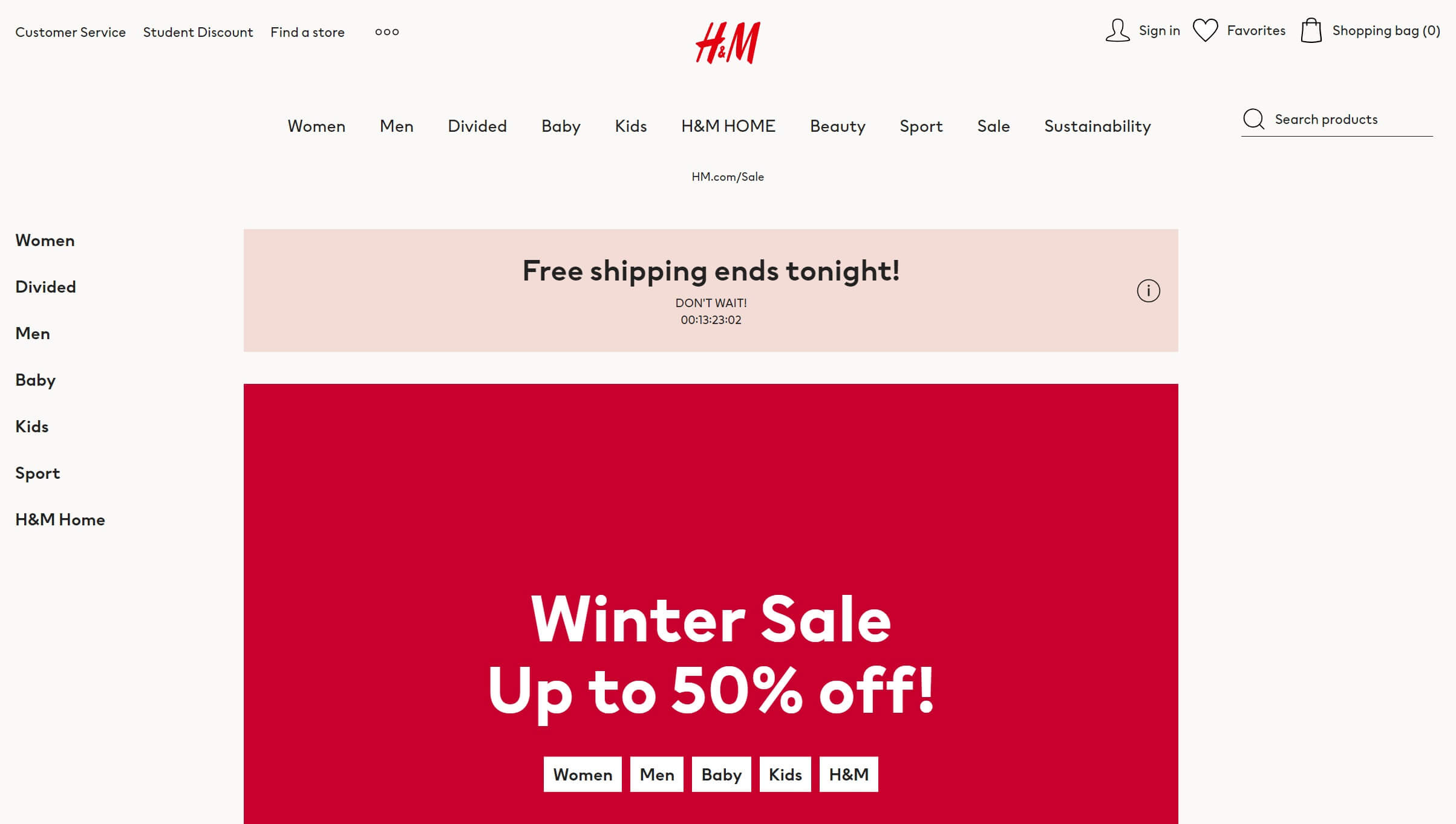 h&m homepage example