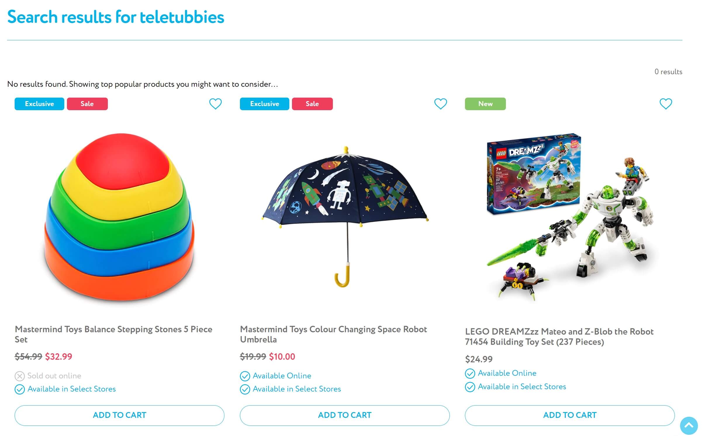 a screenshot of a website for toys and games